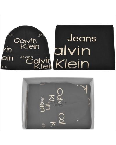 Calvin Klein Knit Beanie And Scarf Set - Black