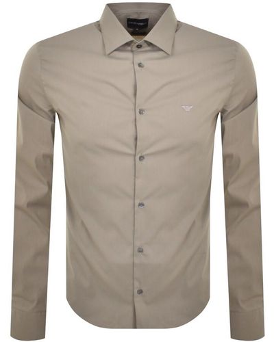 Armani Emporio Logo Long Sleeve Shirt - Gray