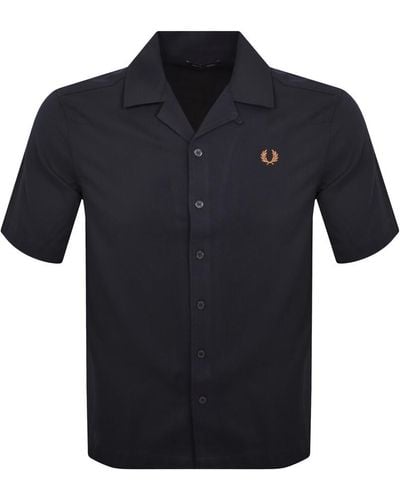 Fred Perry Pique Textured Collar Shirt - Blue