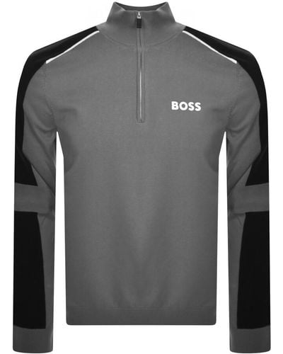BOSS Boss Zelchior Half Zip Knit Sweater - Gray
