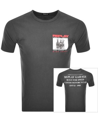 Replay Logo Crew Neck T Shirt - Grey