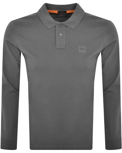 BOSS Boss Long Sleeve Passerby Polo T Shirt - Grey