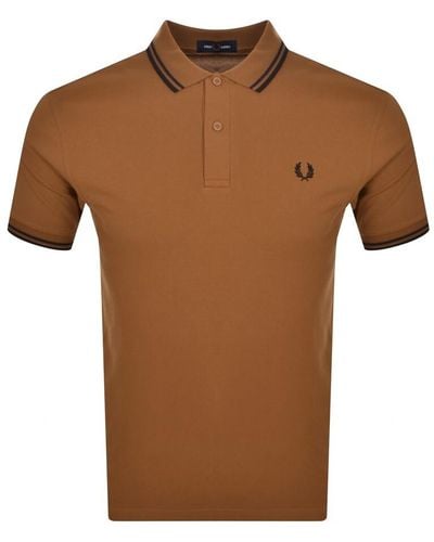 Fred Perry Twin Tipped Polo Shirt Dark Caramel/ Black - Brown