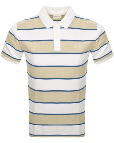 GANT Stripe Pique Polo T Shirt - Natural
