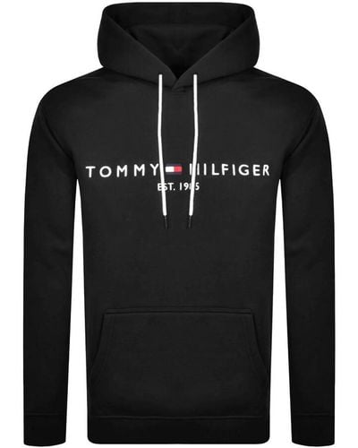 Tommy Hilfiger Big & Tall Flock Stripe Logo Hoodie In Black