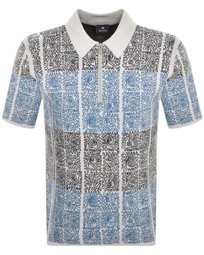 Paul Smith Regular Zip Polo T Shirt - Blue