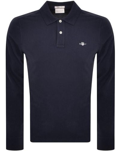 GANT Regular Shield Long Sleeve Polo T Shirt - Blue