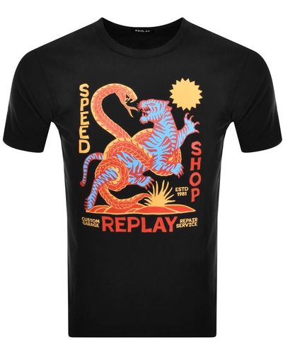 Replay Logo T Shirt - Black