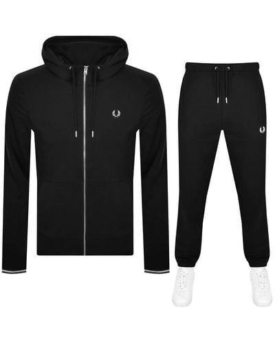 Fred Perry Tipped Hooded Zip Tracksuit - Black