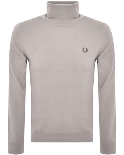 Fred Perry Roll Neck Knit Jumper - Grey