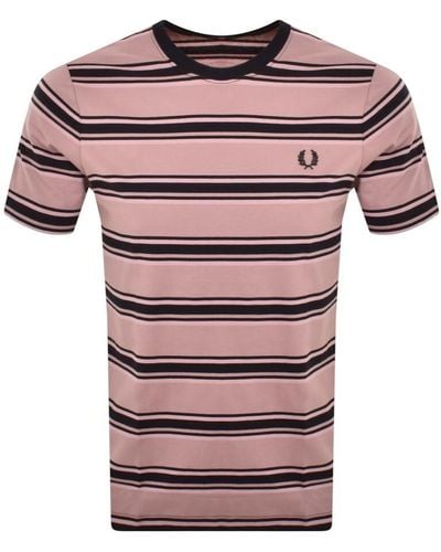 Fred Perry Stripe T Shirt - Pink