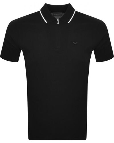 Armani Emporio Half Zip Logo Polo T Shirt - Black