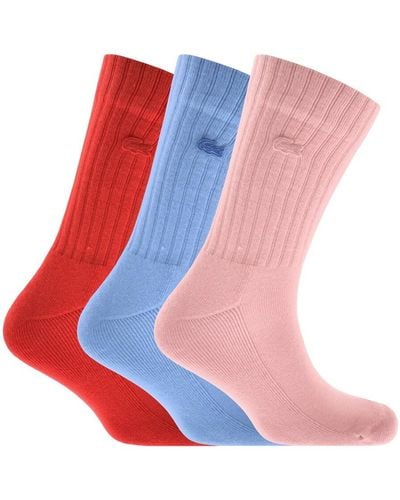 Lacoste Logo Triple Pack Socks - Red