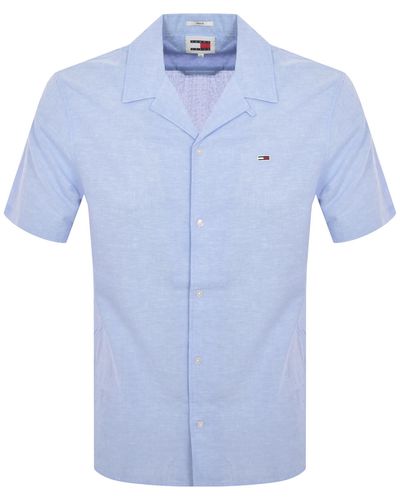 Tommy Hilfiger Linen Short Sleeve Shirt - Blue