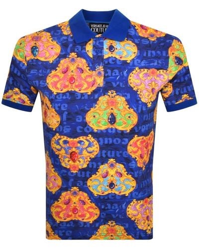 Versace Couture Heart Polo T Shirt - Blue