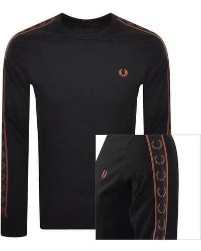 Fred Perry Taped Long Sleeve T Shirt - Black