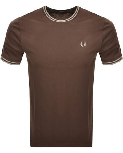 Fred Perry Twin Tipped T Shirt - Brown