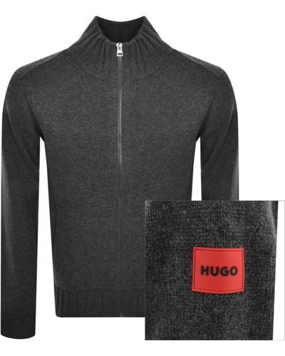 HUGO Suppon Full Zip Knit Sweater - Gray