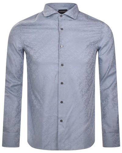 Armani Emporio Logo Long Sleeve Shirt - Blue