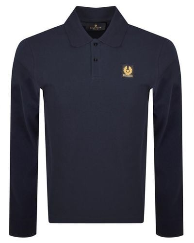 Belstaff Logo Long Sleeve Polo T Shirt - Blue