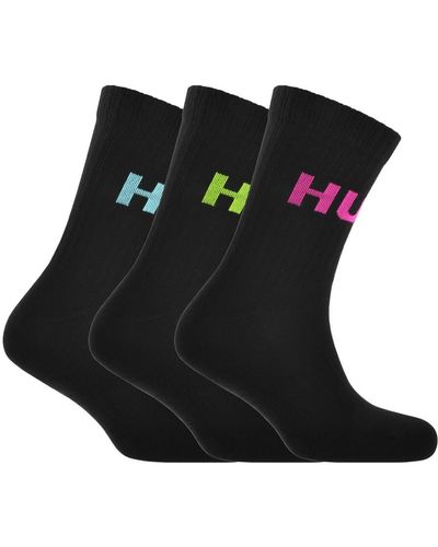 HUGO 3 Pack Neon Logo Socks - Black