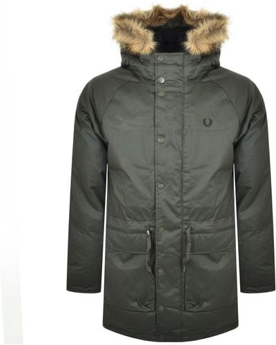 Fred Perry Waxed Parka Jacket - Green