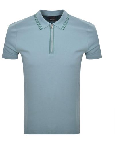Paul Smith Regular Zip Polo T Shirt - Blue