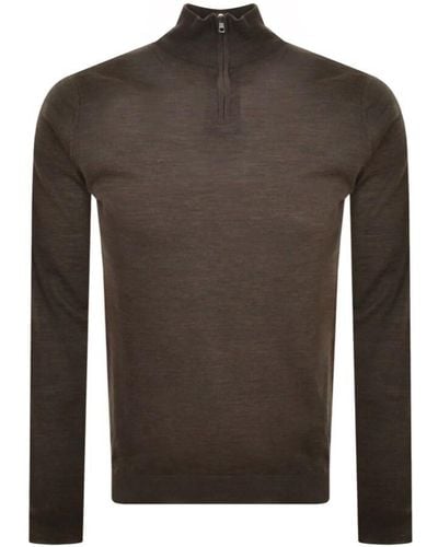 Oliver Sweeney Curragh Half Zip Knit Sweater - Brown