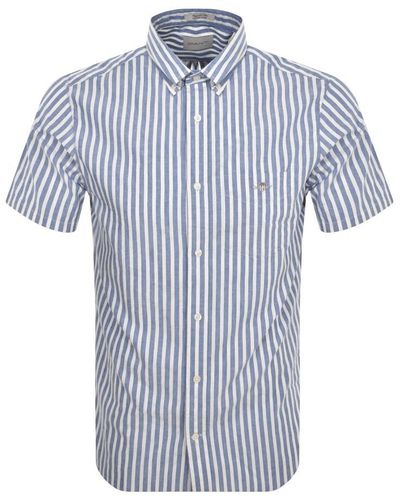 GANT Short Sleeved Stripe Linen Shirt - Blue