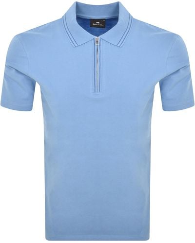Paul Smith Half Zip Polo T Shirt - Blue