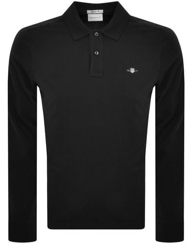 GANT Regular Shield Long Sleeve Polo T Shirt - Black