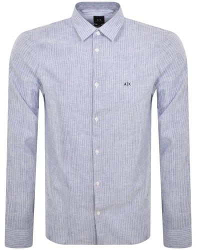 Armani Exchange Long Sleeve Striped Shirt - Blue