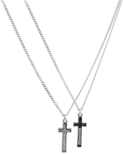 DSquared² Two Chain Cross Necklace - Metallic