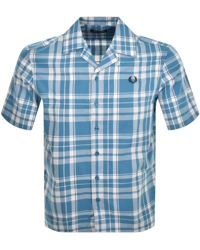 Fred Perry Tartan Short Sleeve Shirt - Blue