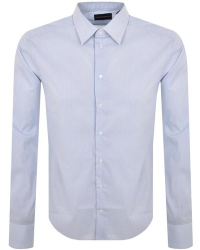 Armani Emporio Logo Long Sleeve Shirt - Blue