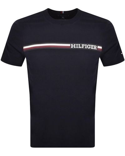 Tommy Hilfiger Monotype Chest Stripe T Shirt - Blue