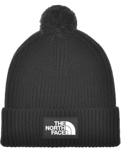 The North Face Logo Box Pom Beanie Hat - Black