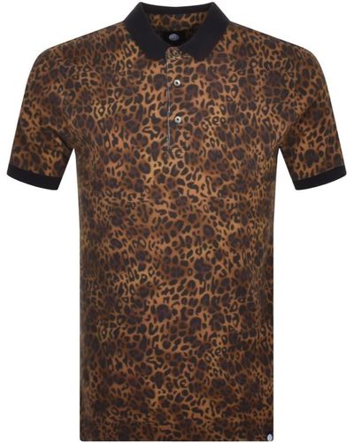 Pretty Green Leopard Print Polo T Shirt - Brown