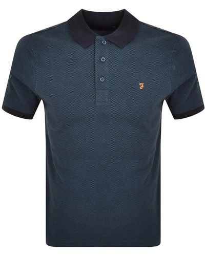 Farah Manu Micro Check Polo T Shirt - Blue