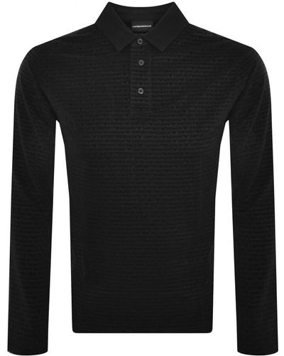 Armani Emporio Long Sleeved Polo T Shirt - Black