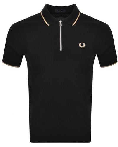 Fred Perry Quarter Zip Polo T Shirt - Black