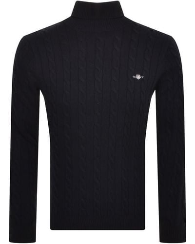 GANT Classic Cable Knit Turtle Neck Sweater - Blue