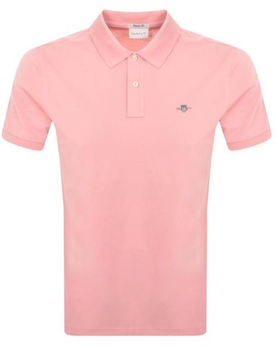 GANT Regular Shield Pique Polo T Shirt - Pink