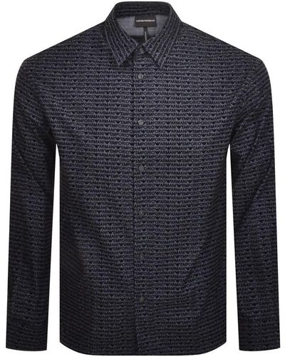 Armani Emporio Logo Long Sleeve Shirt - Blue