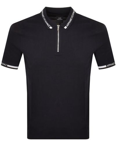 Armani Exchange Quarter Zip Polo T Shirt - Black