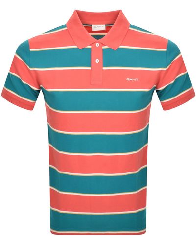 GANT Stripe Pique Polo T Shirt - Red
