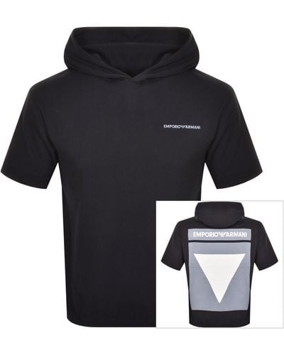 Armani Emporio Logo Hoodie T Shirt - Black