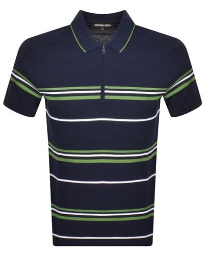 Michael Kors Stripe Half Zip Polo T Shirt - Blue