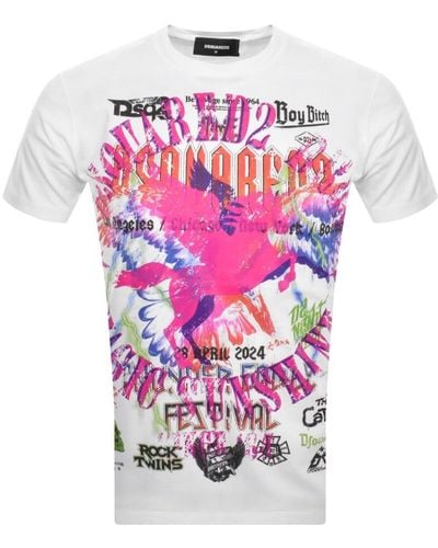 DSquared² Cigarette Fit Graphic T Shirt - Pink