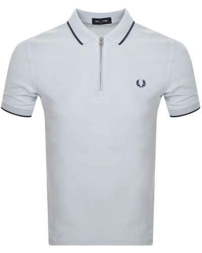 Fred Perry Quarter Zip Polo T Shirt - Blue